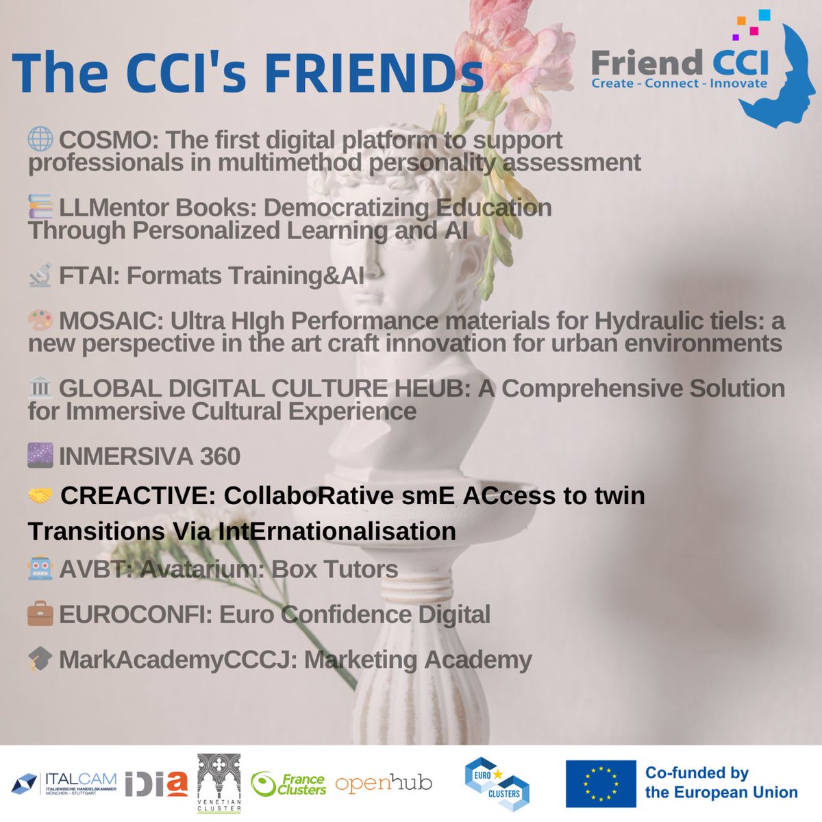 [Friend CCI]
 
 ⁉️Découvrez le projet " CREACTIVE", laureat de l’appel à projet de l’Eurocluster Friend CCI cofinancé par l'UE dont France Clusters est partenaire.
linkedin.com/posts/friendcc…