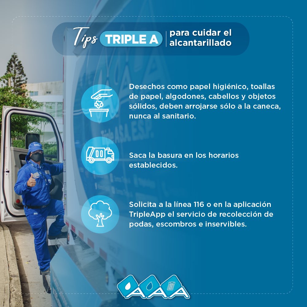 SomosTripleA's tweet photo. #TipsTripleA para cuidar el alcantarillado en época de lluvia ☔️ https://t.co/xesTkiXGgA