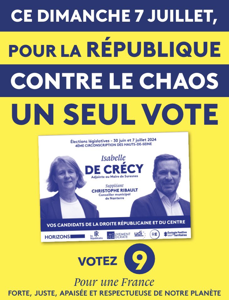 ribaultch's tweet photo. Ne tombons pas dans le piège d’une candidate EELV présentée par certains comme plus acceptable que LFI au sein du NOUVEAU FRONT POPULAIRE !

Mobilisons nous pour la victoire d’@IsabelledeCrecy , seule candidate républicaine sur la circonscription #Nanterre #Suresnes https://t.co/b9tzzfANq7