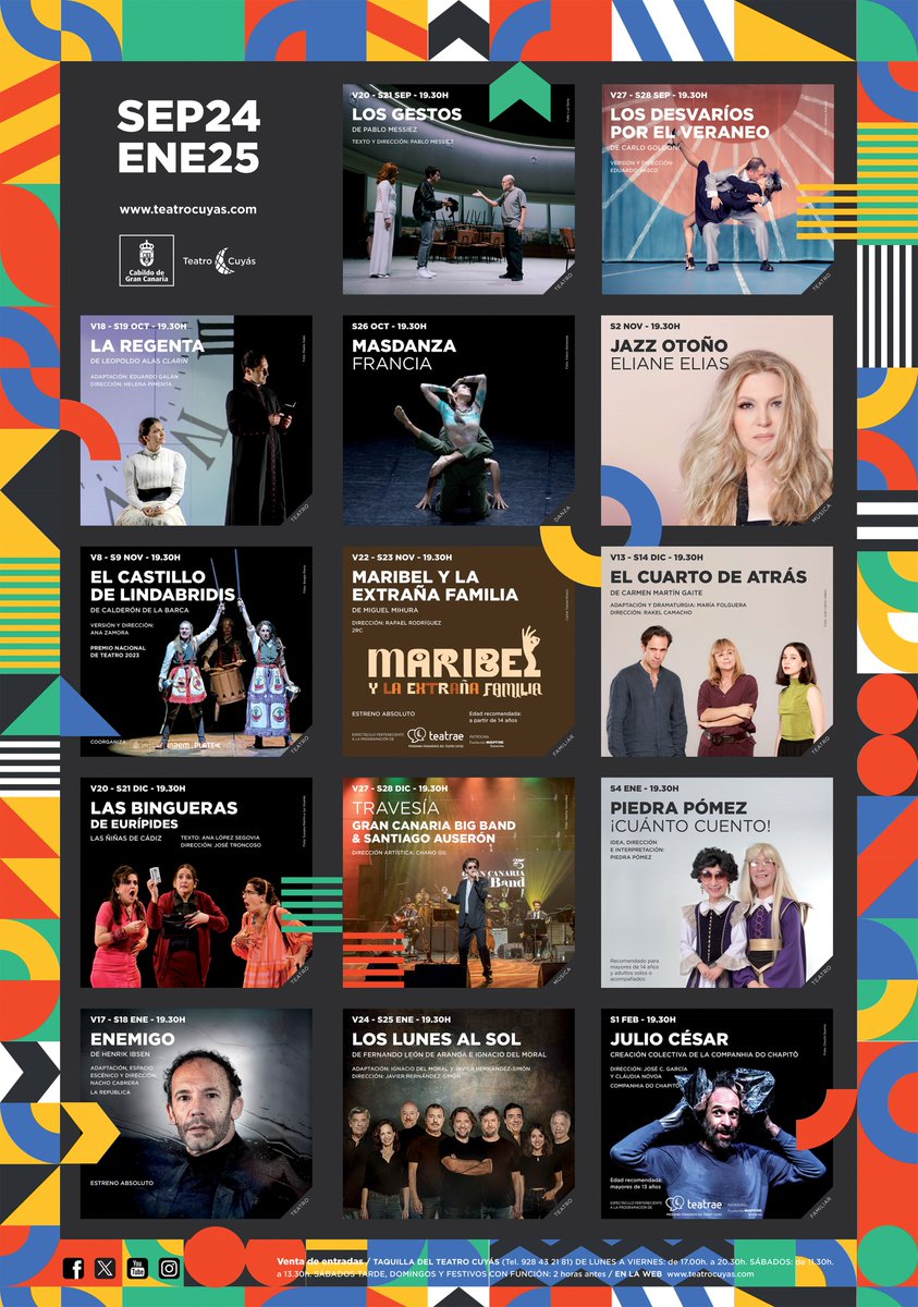 ¡Ya podemos contarles todo lo que viene al Cuyás en los próximos meses!
Puedes consultar la web teatrocuyas.com y descargarte el folleto, el calendario y el cartel 24/25!
O vente esta tarde a las 20h. a la Sala Josefina, y te lo contamos en familia :) Aforo limitado.😊