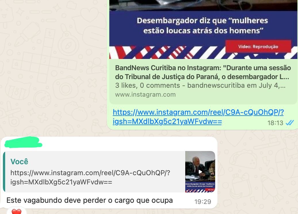 brupaz6's tweet photo. No começo do ano, tive uma conversa mto séria com um tio que me acusou de ter enchido a cabeça da esposa (irmã da minha mãe) de ideias feministas, de independência... (o que é 100% verdade).
E essa foi a resposta dela sobre o desembargador lixo de curitiba #orgulhodefine. https://t.co/2Vq2n2zEkK