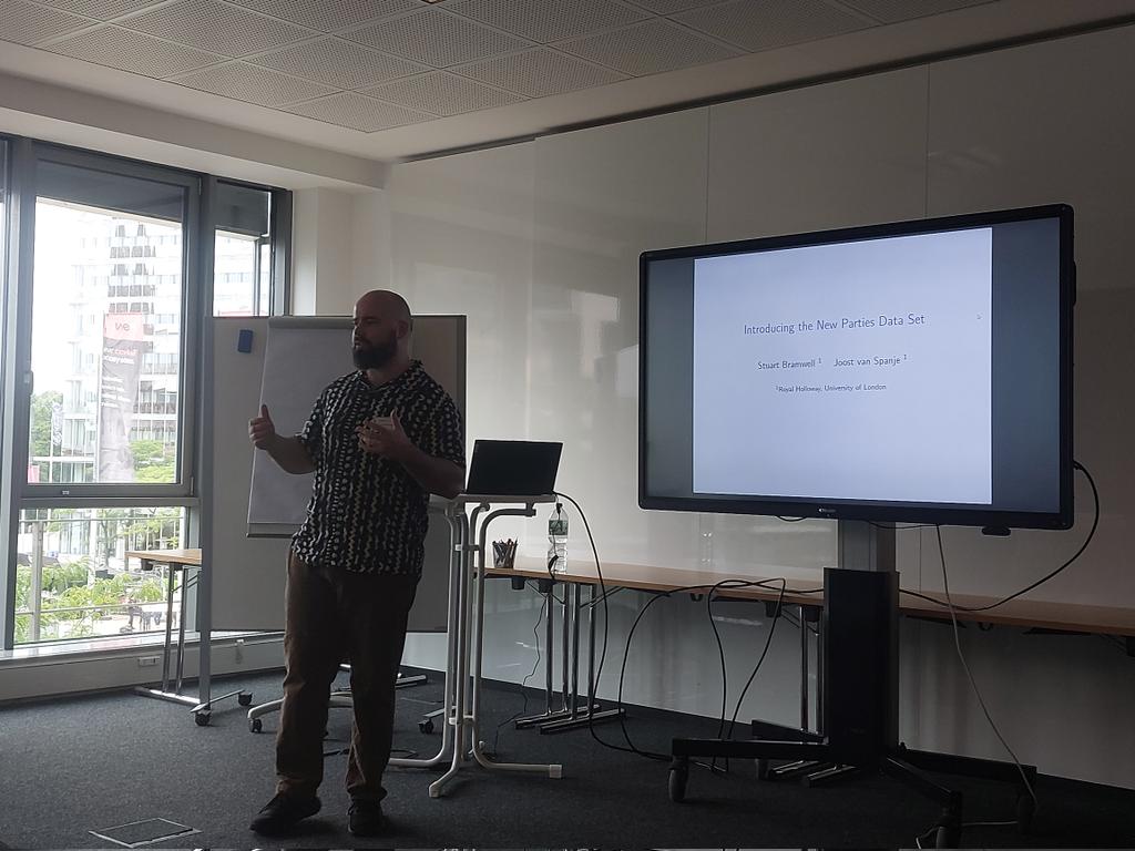 Happening now here in 🇩🇪Cologne:

<a href="/stuart_bramwell/">Stuart Bramwell</a> presents our New Party Dataset.
Covering new parties in 21 countries since 1945.

Collected in the course of our 🇪🇺ERC Consolidator Grant project, it will soon be made available to the research community.

#epsa2024
<a href="/ERC_Research/">European Research Council (ERC)</a>