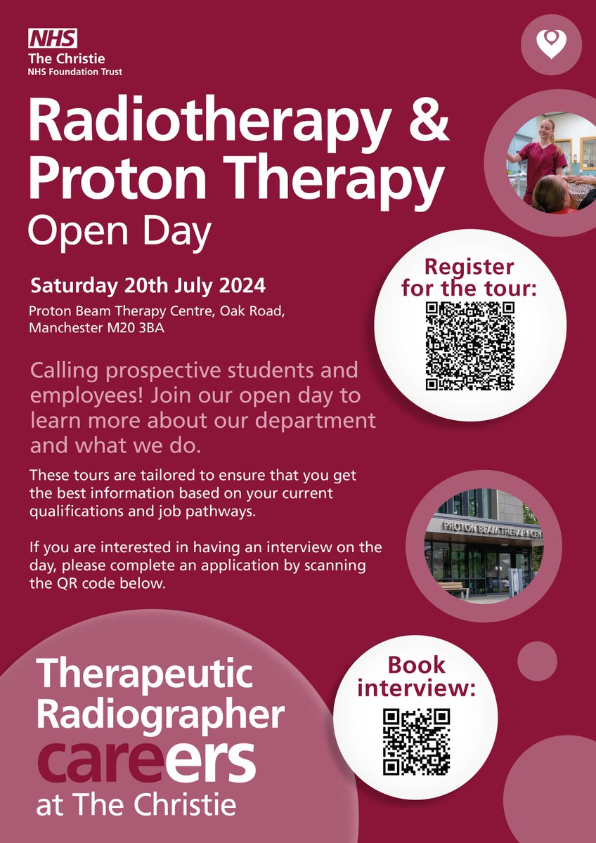 Are you thinking about a career in Radiotherapy? If you would like to learn more about our teams here at <a href="/TheChristieNHS/">The Christie NHS</a> come and join us on the 20th July. If you would like to have a tour or even an interview on the day, scan the code below to sign up!!
<a href="/RCRadiologists/">The Royal College of Radiologists</a> #NHS