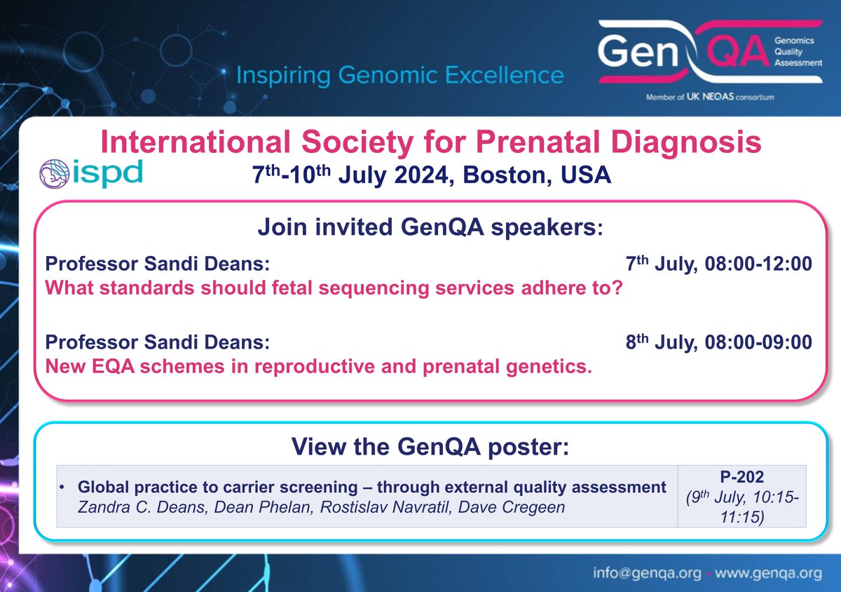 GenQA is presenting at ISPD in Boston, USA from 7th-10th July
#EQA #Genomics #ISPD2024 #Quality