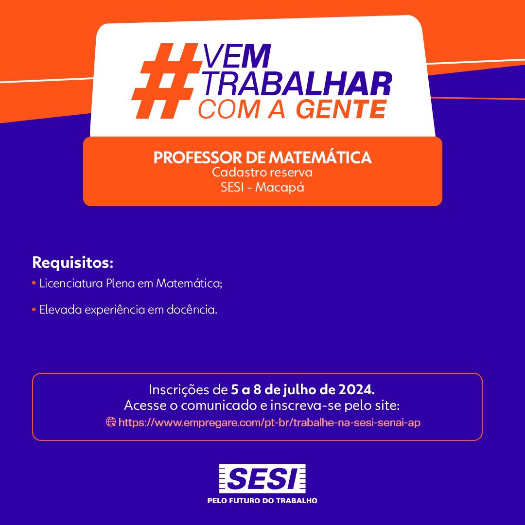 SesiAmapa's tweet photo. Se liga!

Acesse o link https://t.co/PQNORwwQy7 e participe do nosso processo seletivo!

#VemSerSesiSenai https://t.co/TldhMSJWoy