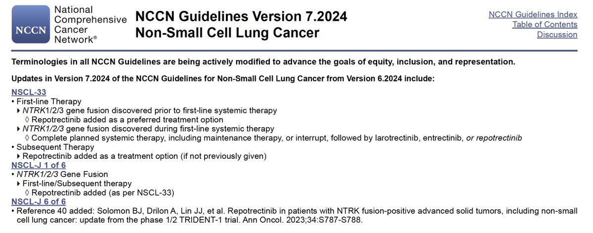 KatsuakiMaehara's tweet image. 🫁 #NSCLC 🫁

🌟  #NCCN Guidelines Update🌟

📌 #Repotrectinib for #NTRK fusion is listed.

@NCCN
@NTRKers
#LCSM
#lungcancer