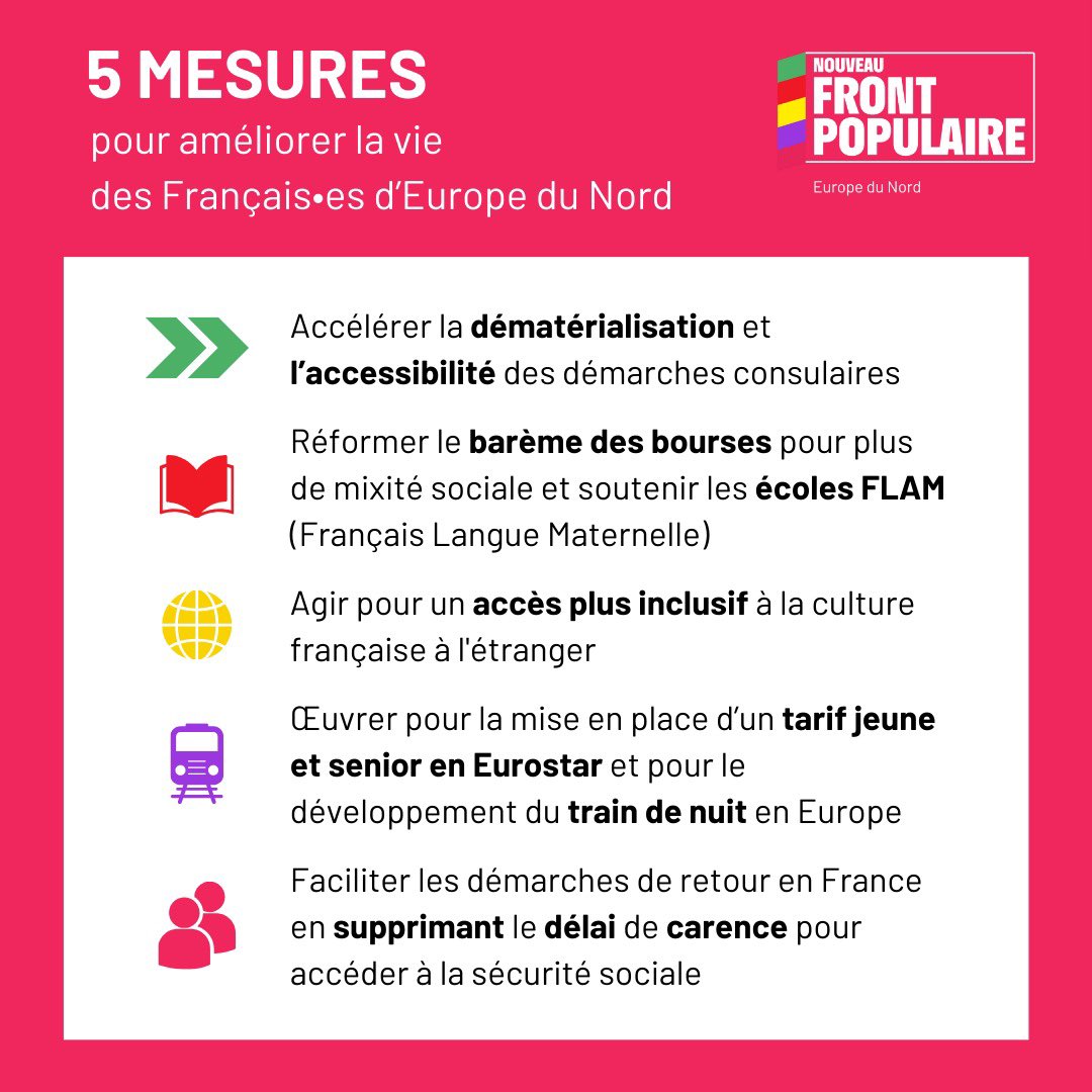 Voici 5️⃣ mesures clés pour améliorer la vie des Françaises et des Français d’Europe du Nord.

Si vous décidez de m’accorder votre confiance ce dimanche, je serai une députée engagée à vos côtés et à l’écoute pour répondre à vos préoccupations.

#legislatives2024