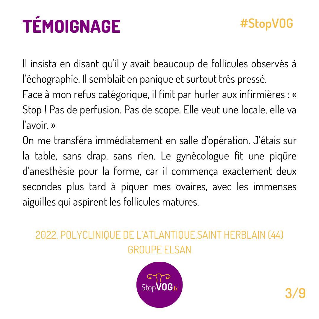 ⚠️ ENCORE des violences à la polyclinique de l’Atlantique à Saint Herblain (44), Groupe Elsan

⛔️Parcours PMA avec FIV : le gynécologue punit violemment la patiente et inflige des ponctions de follicules sans prise en compte de sa douleur !

#StopVOG
#MeTooMedecin 

1/3

⤵️