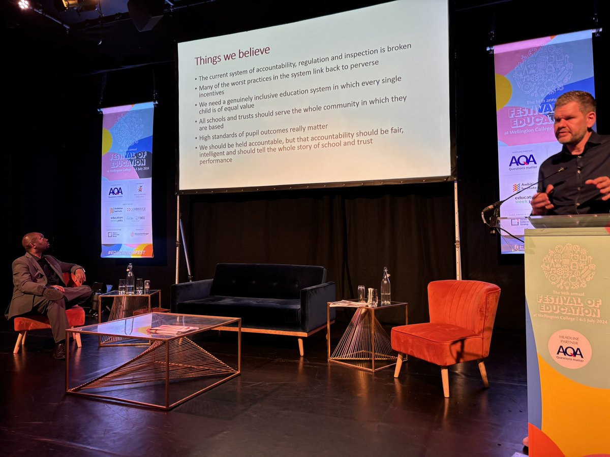 HelenaMarsh81's tweet photo. @JonnyUttley eloquently outlining the issues with our zero sum game accountability system. @CalmLeadership  joining the conversation about how we need to reshape how we measure success in our schools to avoid perverse behaviours. @HeadsRoundtable @EducationFest #makingitpossible https://t.co/wWnUrB0sWc