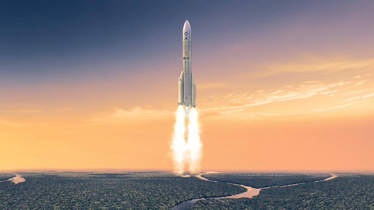 esa's tweet photo. 🚀 The Ariane 6 inaugural launch is coming up, are you ready?

📅The launch is scheduled for 9 July 2024 from @EuropeSpacePort, French Guiana.

⏰ Launch window opens from 19:00–23:00 BST/20:00–00:00 CEST.

📺 Watch live 👉 https://t.co/bFfCo7YVLk https://t.co/CN0Jg9K2y5