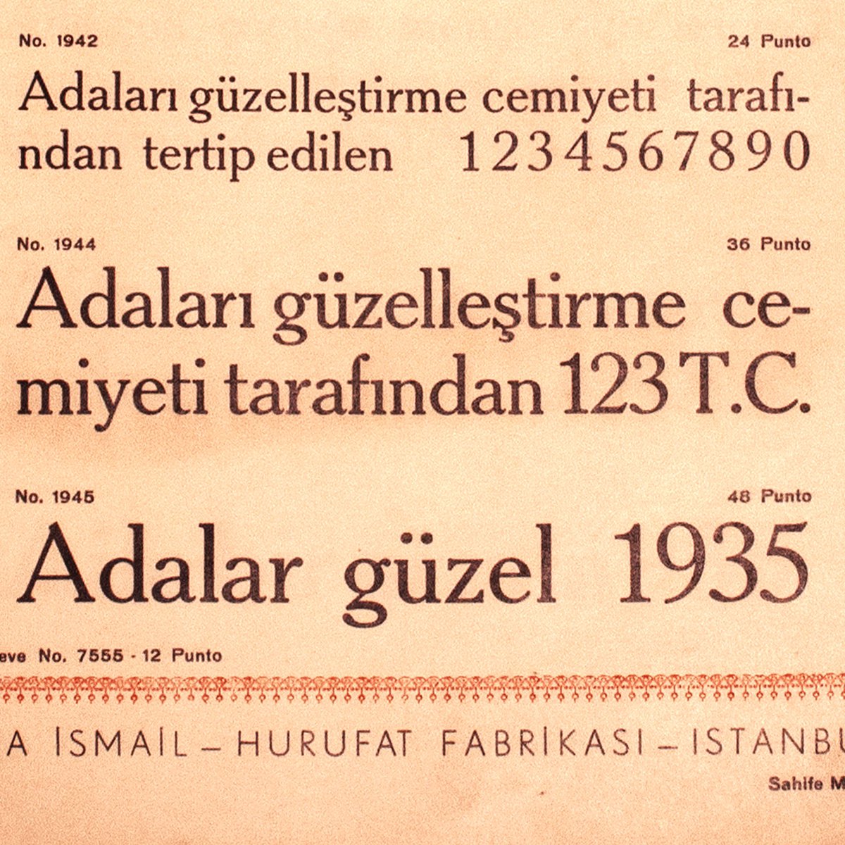 Rıza İsmail Hurufat Fabrikası 1935: Adaları Güzelleştirme cemiyeti tarafından tertip edilen çiçek savaşı dün Büyükadada büyük bir neş’e içinde yapılmıştır. Çiçek savaşı, halk arasında büyük bir alâka uyandırdığından… #turkishtypography #turkishtypespecimen #chriakarchives