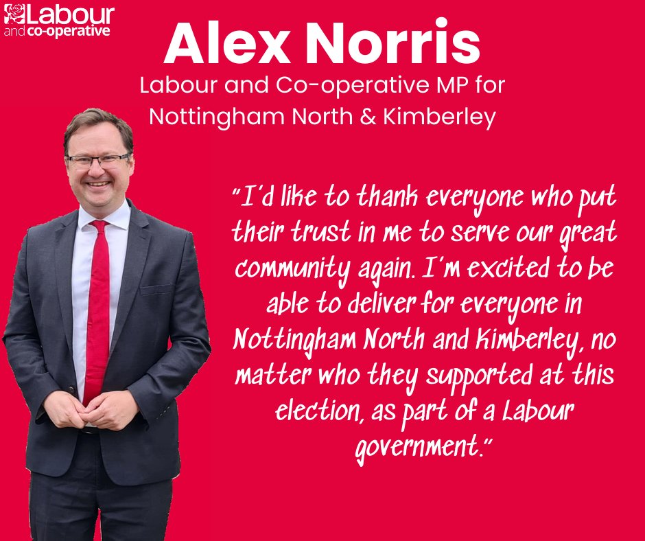 A huge thank you to everyone who turned out to vote in this election. There's a lot for us to do to deliver for the country, but I'm eager to get to work for the people of Nottingham North and Kimberley.