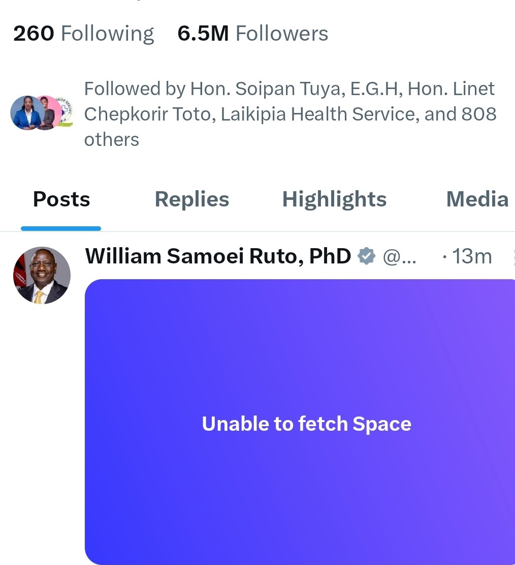 I think something is wrong with space..President unable to join too <a href="/WilliamsRuto/">William Samoei Ruto, PhD</a>