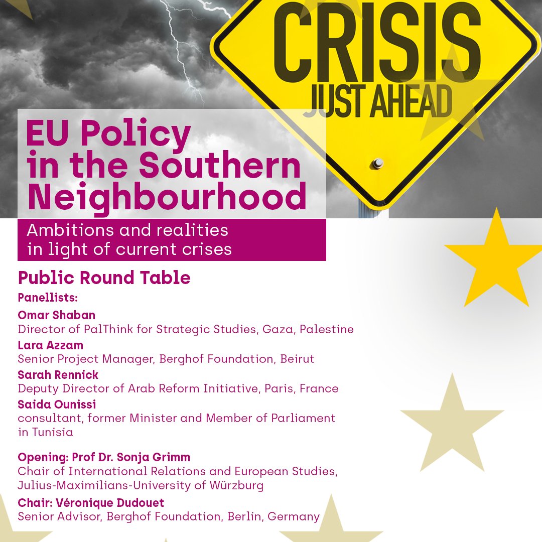 Join us next Thursday  for a public roundtable on the EU Policy in the Southern Neighbourhood 
📅 11 July at 20:00 CEST 
🏰 Residenz Würzburg - Toskana Saal