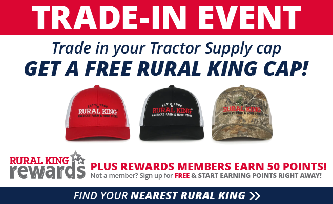 ruralkingsupply's tweet photo. Is your hat stuck in neutral? Shift gears with a Rural King cap! 

Trade in your Tractor Supply cap and get a FREE Rural King cap to rep. Plus, Rural King Rewards members receive 50 points! 🧢 https://t.co/V3aaLSXcgw https://t.co/Cxjekx2p9b
