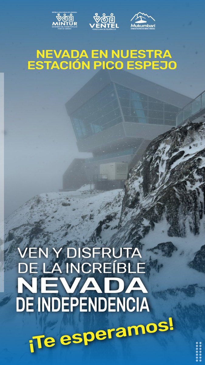 Ven y Disfruta de la Increíble NEVADA de Independencia hoy 05 de Julio de 2024🚠❄️

<a href="/rromero0913/">romulo romero</a>
<a href="/victorcrepano/">Víctor Cruz</a>
<a href="/venteloficial/">venteloficial</a> 
<a href="/Minturvzla/">Mintur/Motor Turismo</a>