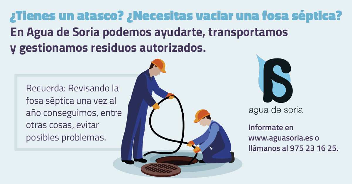 ¿Necesitas vaciar una fosa séptica? ¿tienes un atasco?
En Agua de Soria podemos ayudarte