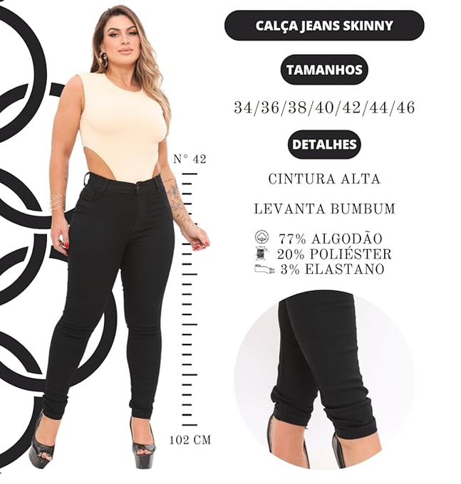 Calça Jeans Skinny Feminina Cintura Alta Com Elastano Empina Levanta Bumbum Calças Premium