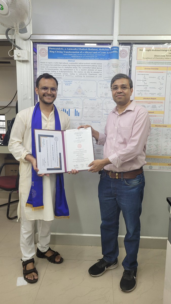I am deeply grateful for the prestigious "Outstanding PhD Thesis Award" in the 57th Convocation of <a href="/IITKanpur/">IIT Kanpur</a>. My heartful gratitude goes to my supervisor Prof. Anand Singh for his invaluable guidance, suggestions, and constant motivation. <a href="/Chemistry_IITK/">Chemistry_IITK</a>