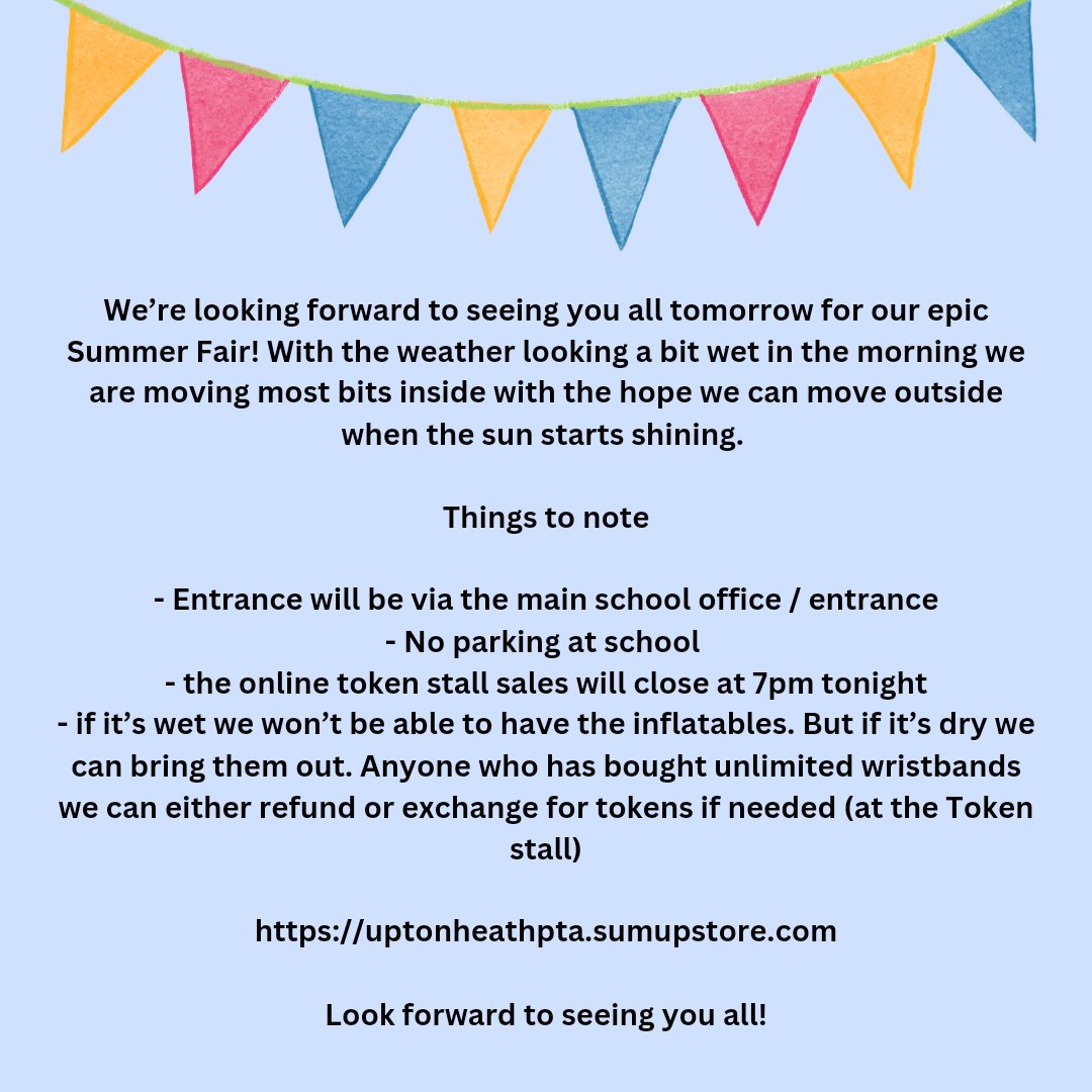 Tokens are still available from uptonheathpta.sumupstore.com #pta #schoolfair #primaryschool #summerfair
