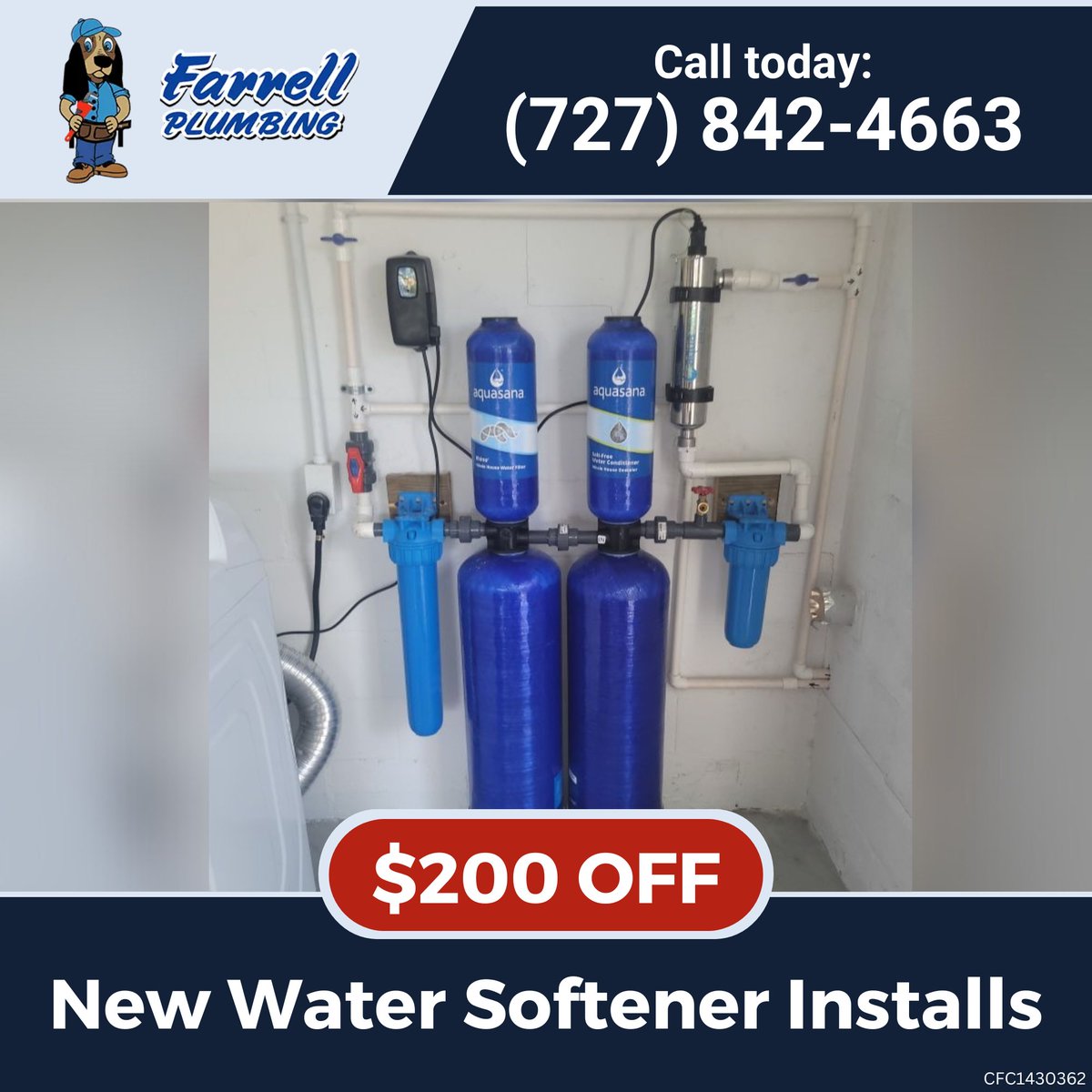 GoTeamFarrell's tweet image. $200 OFF for New Water Softener Installs! Use this code: FP-200WATERSOFTENER-SM

Improve your home's water quality affordably! 💧 Take advantage of a $200 discount on new water softener installations from Farrell Plumbing in Port Richey, FL, and surrounding a...