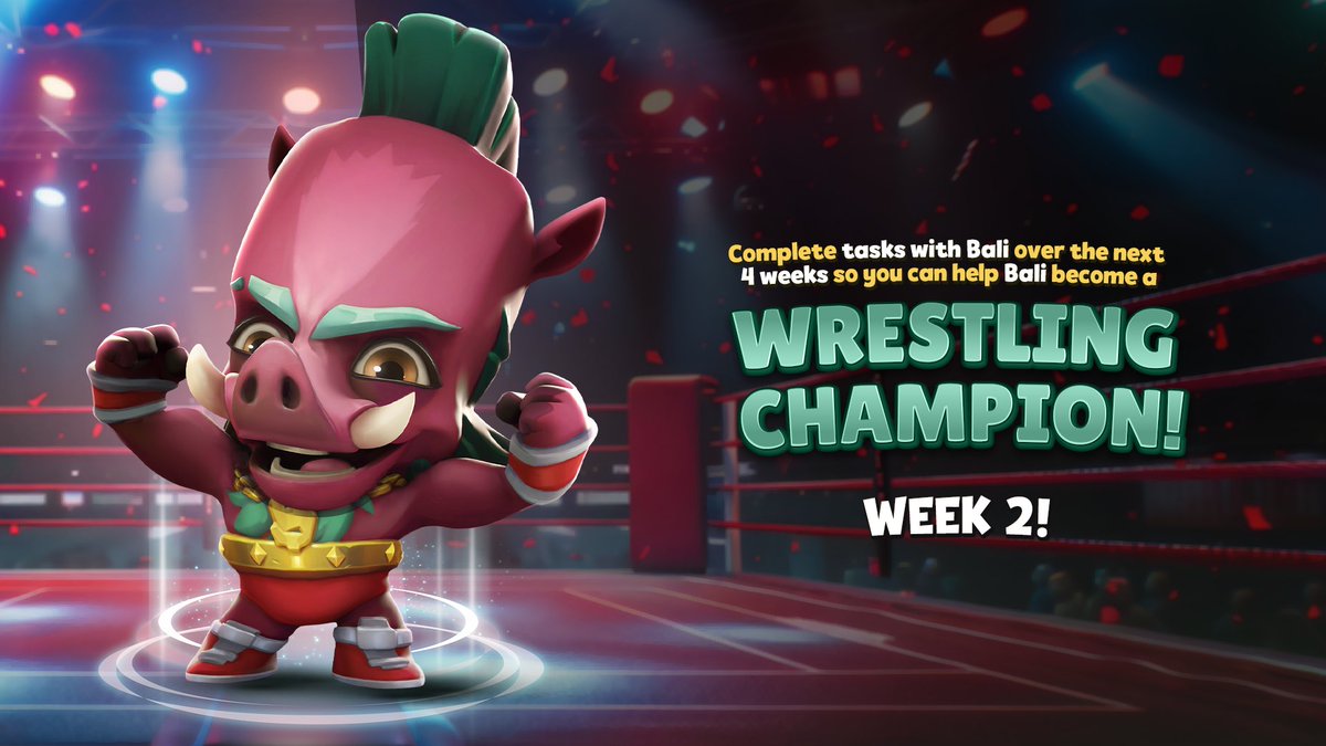 Hello Zoobsters!

It is week 2 of our Wrestling Champion challenge! Let's help Bali become a Wrestling Champion! 🏆

You’ll have 4 weeks to complete the tasks and earn the prizes! 🎁
Each week you'll know what the task is.

So go ahead and don’t waste time!
See you at the Zoo 🐾