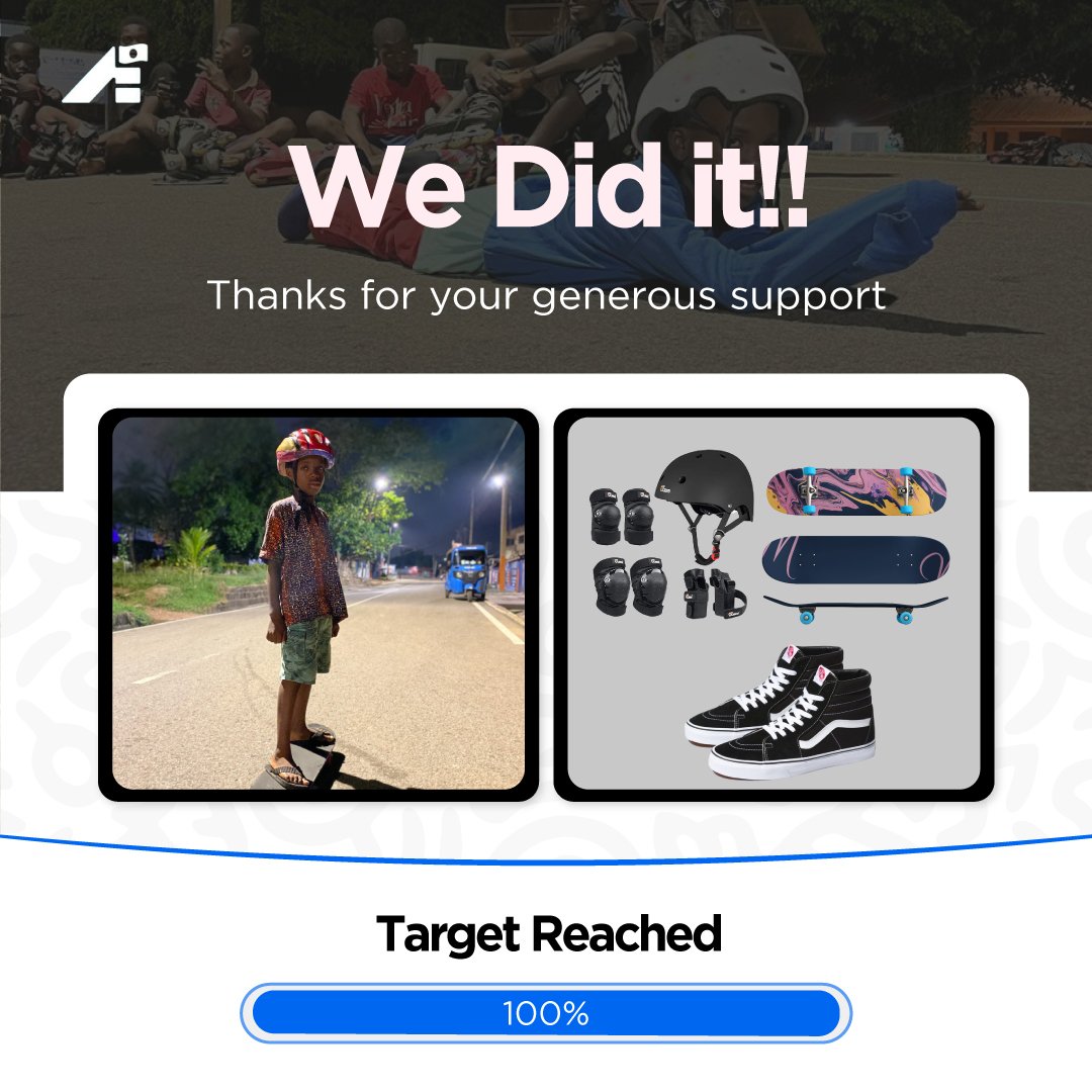 UseAkpe's tweet image. Boom! Goal Smashed! 🎉 Thanks to your generosity, Isreal is on his way to getting his skateboard and safety gears. Stay tuned for more updates on his skateboarding journey.

&quot;We are grateful for your support.&quot; -From Isreal &amp;amp; @wheels__Ghana! Akpe🙏🏿

#Akpe #skateboarding #skatelife
