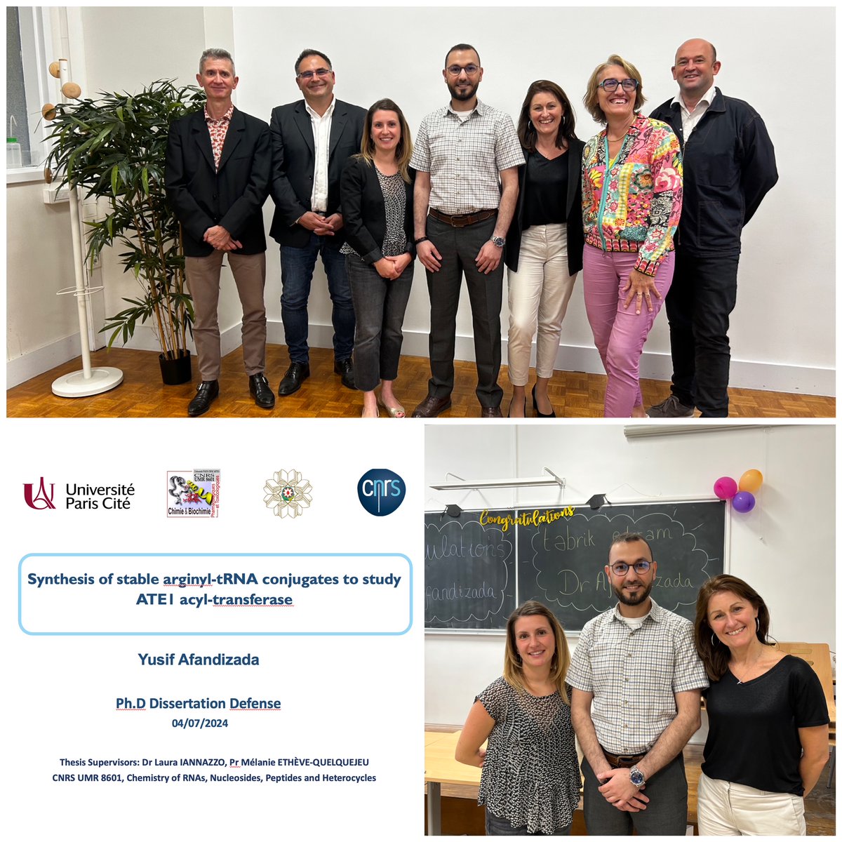 One more PhD in the group. Congratulations @AfandizasaYusif for your defense and your work about synthesis of stable ArgtRNA 🧑‍🎓🧬