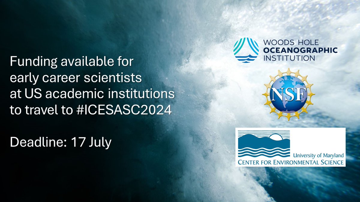 ICES (@ices_asc) on Twitter photo 📢 Calling all early career scientists at US academic institutions!
Are you presenting at #ICESASC2024 in Gateshead?
Travel funding has been made available by <a href="/NSF/">U.S. National Science Foundation</a> <a href="/WHOI/">Woods Hole Oceanographic Institution (WHOI)</a> & <a href="/UMCES/">UMCES</a>
🔔 Deadline: 17 July
⏩ For more info on how to apply: bit.ly/3W93qUh 📢 Calling all early career scientists at US academic institutions!
Are you presenting at #ICESASC2024 in Gateshead?
Travel funding has been made available by <a href="/NSF/">U.S. National Science Foundation</a> <a href="/WHOI/">Woods Hole Oceanographic Institution (WHOI)</a> & <a href="/UMCES/">UMCES</a>
🔔 Deadline: 17 July
⏩ For more info on how to apply: bit.ly/3W93qUh