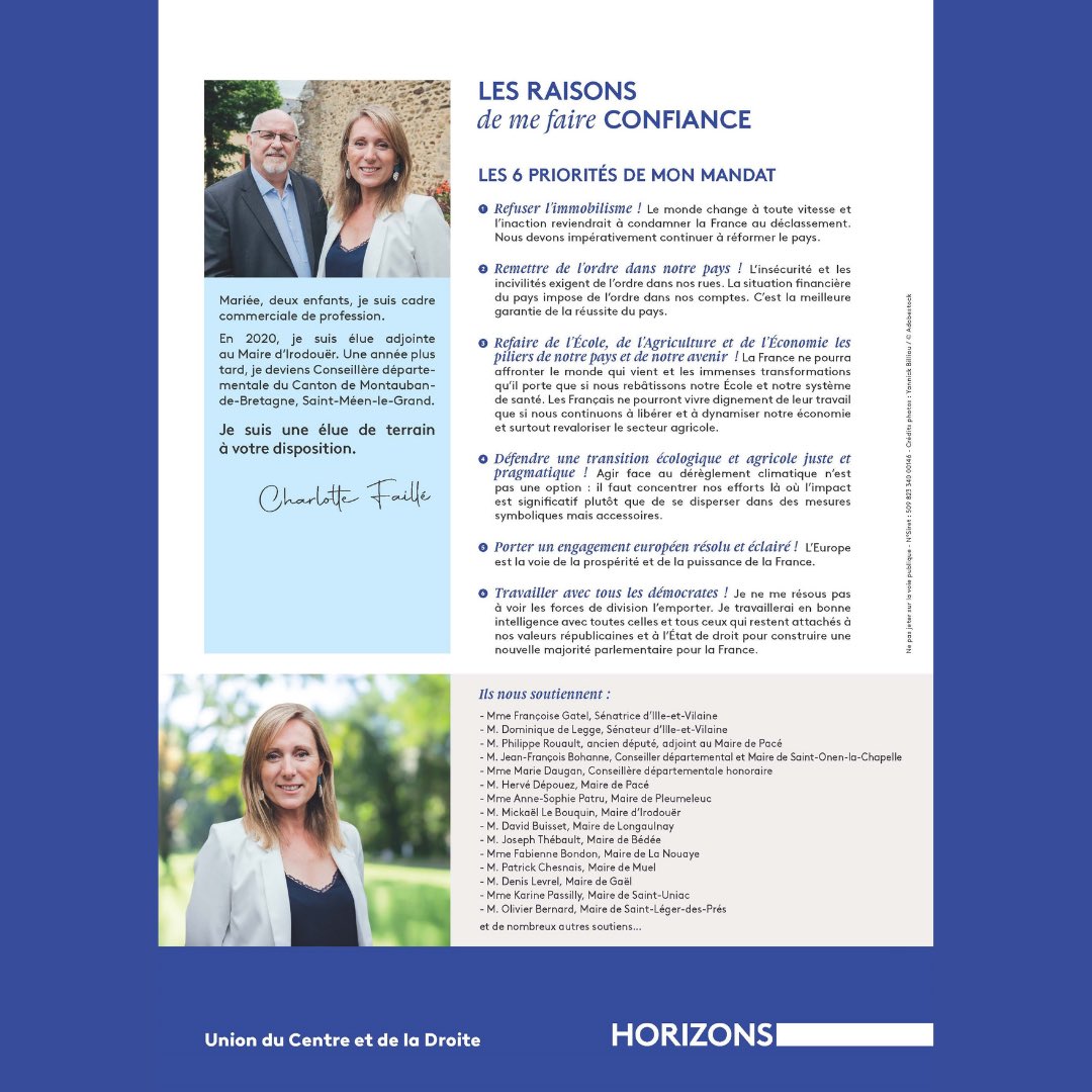 🔵 🗳️ Pour dimanche, faites le bon choix pour la 3e circonscription d’Ille-et-Vilaine, votez Charlotte Faillé !