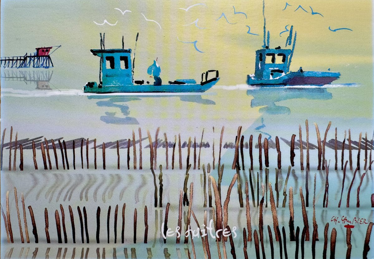 RyanBCarnegie's tweet image. Does better societal acceptance of shellfish aquaculture make it more likely to be featured in popular art? Does artistic representation of shellfish aquaculture make it more likely to be embraced by the public? Some of both? Some postcards from France…