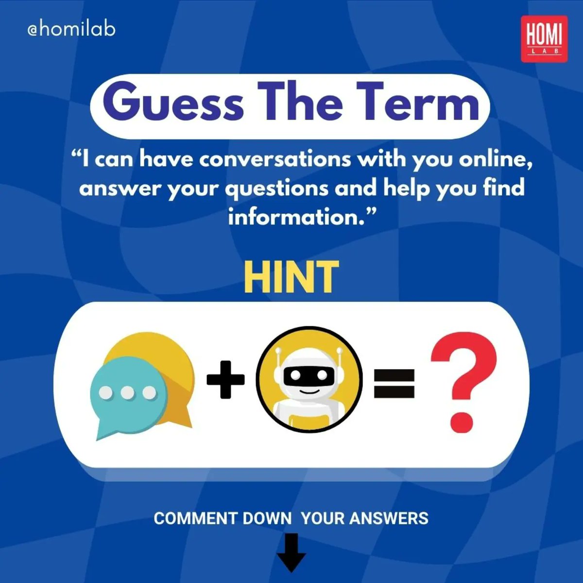 homi_lab's tweet image. Guess The Term! 
@homilab
Hints:  💬+🤖=❓️

&apos;Comment&apos; your answers⤵️
                                       
 #Robotics #robotdance #ChatGPT #quiz #artificialintelligence #ai #aimemes #Ai #NEETPG #UKElections2024 #aiquiz #aitools #aihacks #tech #technology