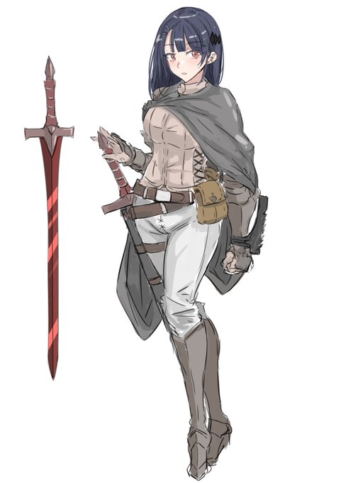 女剣士さん 全身職業は剣士階級はソードマスター愛用しているブロードソードは火竜の逆鱗を削りだした逸品だが本人の要望によりいたってシンプルな作りであるためそれがとんでもない業物であることに気づく者は少ない。駆け出しの頃からパーティーを組んでる相方が奥手なのが目下の悩み。 