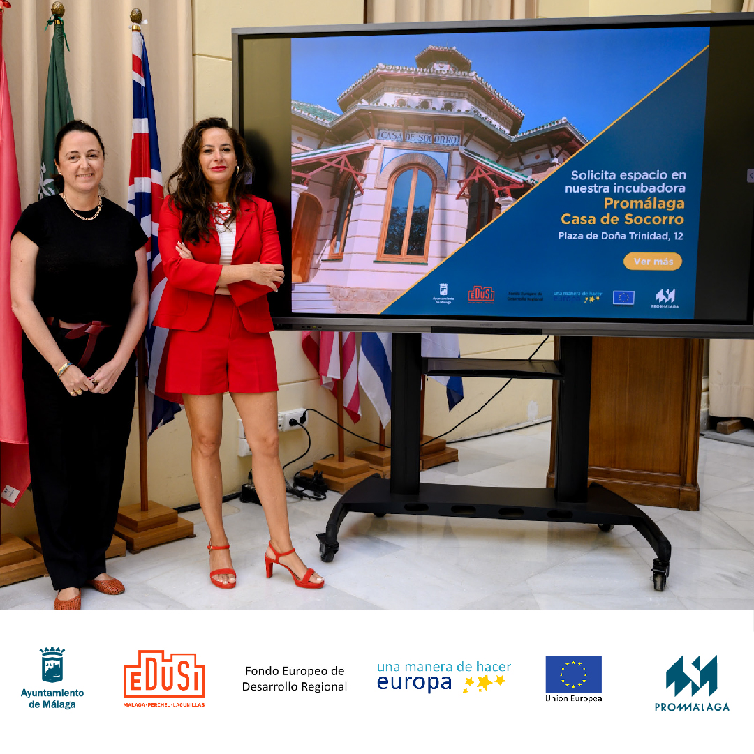 Las concejalas de Innovación y de Cultura del <a href="/malaga/">Ciudad de Málaga</a>, Alicia Izquierdo y Mariana Pineda, respectivamente, han presentado hoy #PromálagaCasaDeSocorro. Nuestra nueva #incubadora está situada en la plaza de Doña Trinidad del barrio del Perchel y ofrece 20 espacios de #incubación