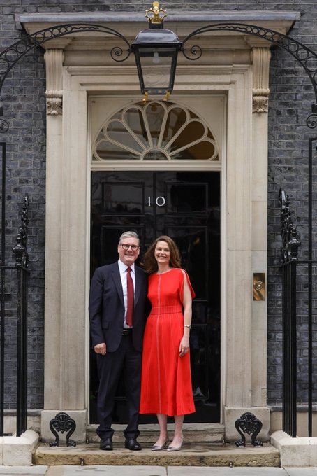 Prime Minister Keir Starmer and his wife Victoria arrive at Number 10 Downing Street upon his appointment.
