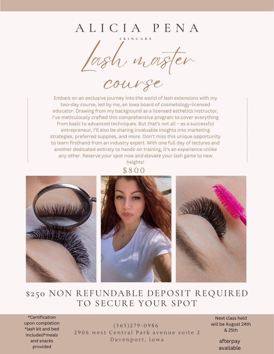 AliJ37545185255's tweet image. Due to high demand, I've rescheduled my next class to accommodate more participants. We'll cover advanced isolation, my exclusive speed technique, and have a 30-min Q&amp;amp;A with Cecilia Cardenas on the business and financial aspects of being self-employed. #lashcourse #lashextensions