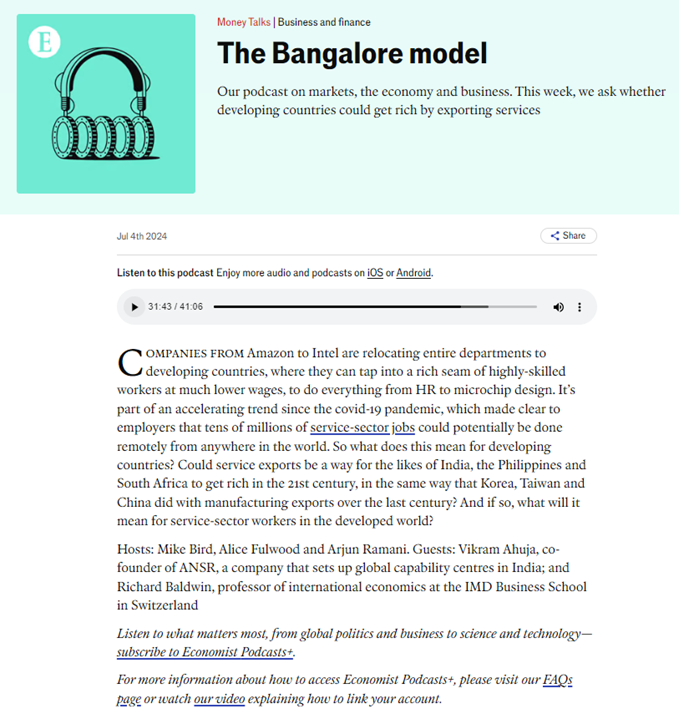 Awesome to be on the Economist Podcast "Money Talks" released today!
👉You'll want to listen to the whole 41 minutes, but Mom, you can skip to 22min 30 sec when I start.
🔥Flaming on about service-led development.
🔗economist.com/podcasts/2024/…
<a href="/TheEconomist/">The Economist</a> <a href="/IMD_Bschool/">IMD</a> @piie