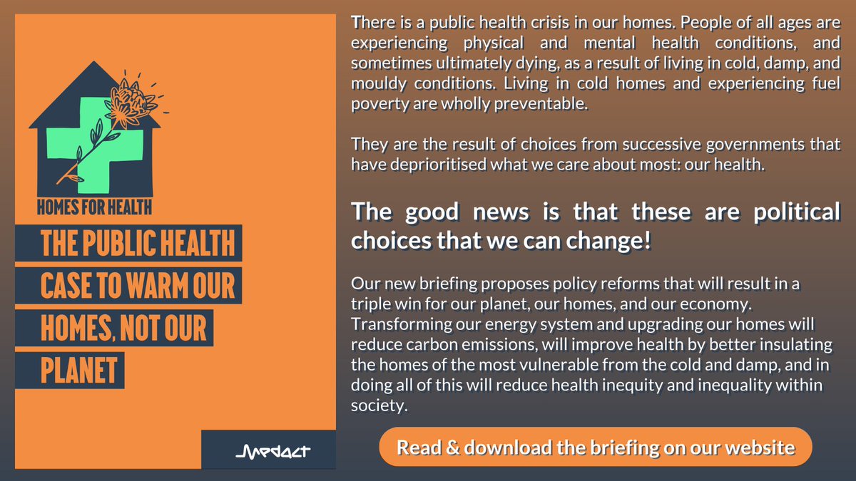 Medact's tweet photo. 🌍THE PUBLIC HEALTH CASE TO WARM OUR HOMES, NOT OUR PLANET🏘️
Our latest briefing was launched on election eve, and sets out policy reforms that will benefit our planet, homes & our economy.
Read and download here: https://t.co/e90rsRt62I
#HomesForHealth @Health4GND https://t.co/cLl9oKZ5Vl