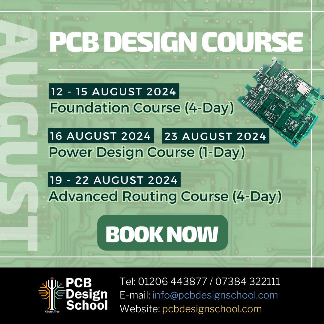 We are having a series of PCB Design Courses in August, please book now to learn with us!
Course details 👉 pcbdesignschool.com/courses
Enrolment form 🔗bit.ly/pcbds-reg