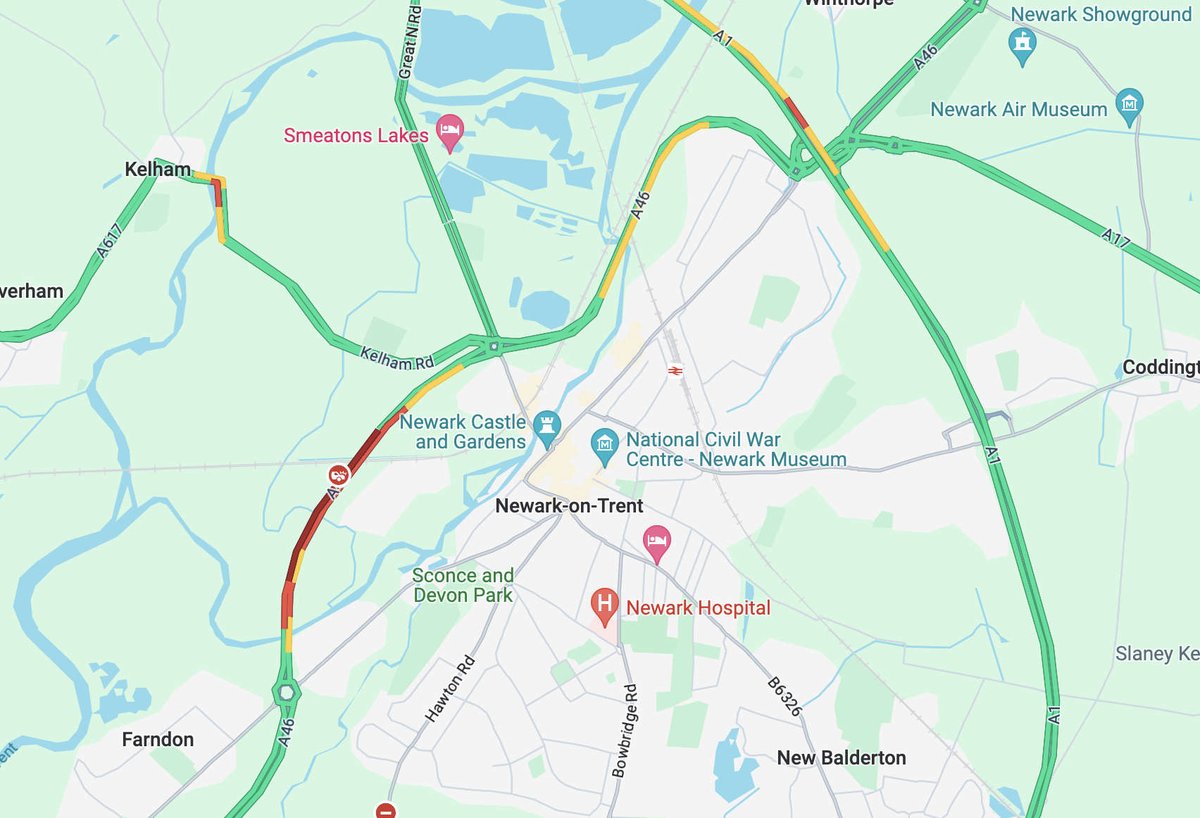 #Travel - A46 between Farndon r/bout and Cattlemarket - Accident. Fire, Ambulance and an Air ambulance. Please avoid it for the time being.