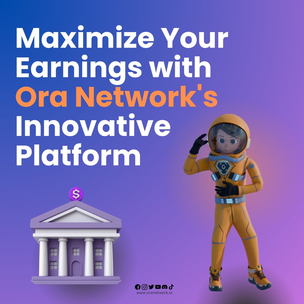 OraNetwork55's tweet image. Discover how Ora Network's cutting-edge platform can help you boost your earnings effortlessly. With user-friendly tools and advanced features, you can take control of your financial future. #OraNetwork #InnovativePlatform #MaximizeEarnings #BoostYourIncome