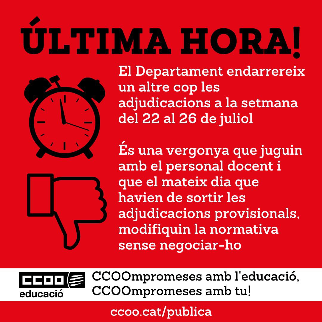 CCOOpublica's tweet photo. 😮‍💨 Última hora: adjudicacions la setmana del 22 al 26 i noves modificacions de la normativa

🔗 https://t.co/TpV447u5AB https://t.co/N0LrAGjORg