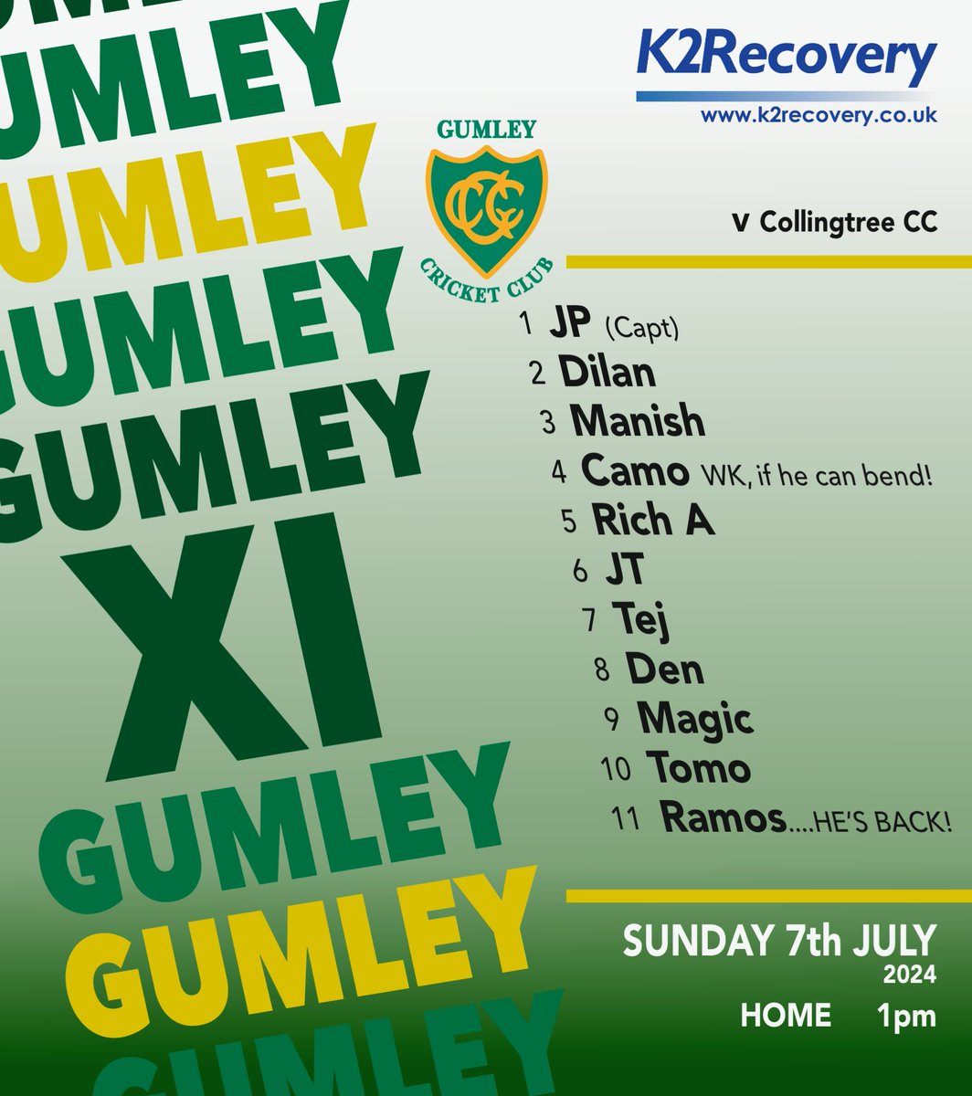 Gumley Cricket Club (@gumleycc) on Twitter photo Every cloud... Sunday's new oppo, as we welcome <a href="/CollingtreeCC/">Collingtree Cricket</a> to the Top for the first time. #topcricket #roadrunningthruit ๐๐ Every cloud... Sunday's new oppo, as we welcome <a href="/CollingtreeCC/">Collingtree Cricket</a> to the Top for the first time. #topcricket #roadrunningthruit ๐๐