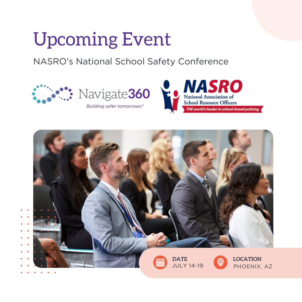 Navigate360_'s tweet image. We’ll be in Phoenix, AZ, July 14-19 for @NASRO_Info's National Safety Conference. Stop by our booth (#607) and don’t miss the Cornhole tournament we are hosting on Tuesday, July 16 at 6:30 PM in the Grand Canyon Ballroom.