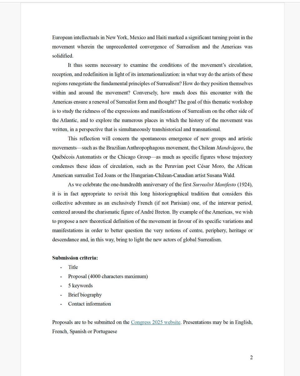 ISSS_Surrealism's tweet photo. CALL FOR PAPERS – “Surrealism and the Americas: New Historiographical Perspectives.” Thematic workshop within the Biannual Congress of the Institute of the Americas (l’Institut des Amériques), Campus Condorcet, Aubervilliers, France, October 1-3, 2025: https://t.co/lI60jVw41t https://t.co/weJohiYewn