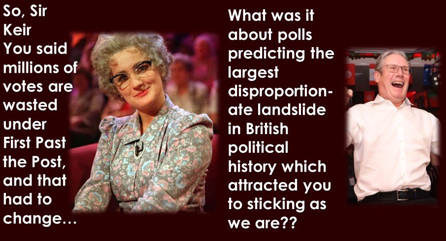 getprdone's tweet photo. #GeneElection2024 
🚨KEIR STARMERS’ LABOUR WINS
“LANDSLIDE” 
412 SEATS’
(*648 declared)

🌹LABOUR:
🗳34% of votes  cast 
🪑 63.5% of seats in HoC (412)

🌈 OTHERS PARTIES:
🗳 66% of votes cast 
🪑 36.5% of seats  in HoC (236)

It’s time to #getPRdone 
#ProportionalRepresentation https://t.co/hj1cqEMlQI