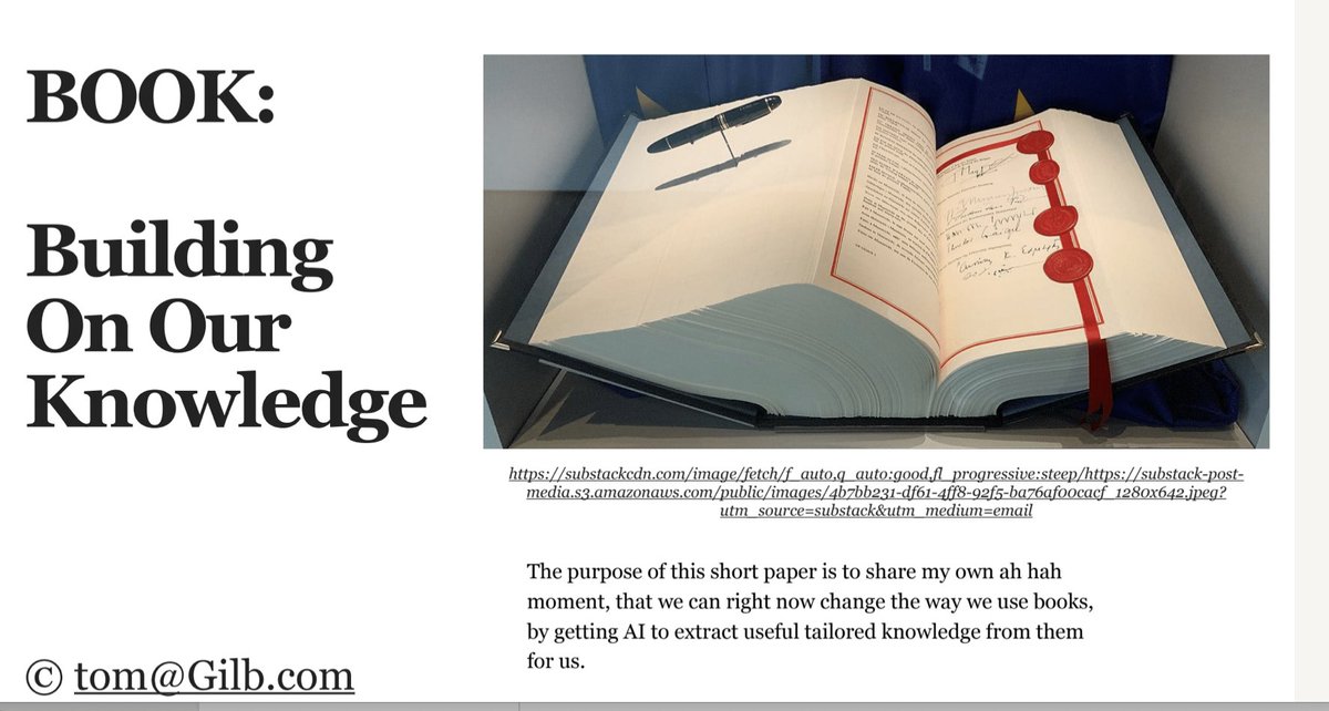 imtomgilb's tweet photo. AI will read books for us, and deliver what we need, when we need. 
AI=the new 'reader'. 
You->selective knowledge consumer. 
Publishers -> Knowledge Tailorers

BOOK
https://t.co/Hgy0uJH2OA
June 2024, Analysis of a book manuscript by AI Gemini Pro.
#AI #BookWriting #BookLearning https://t.co/6ltNFugoE0