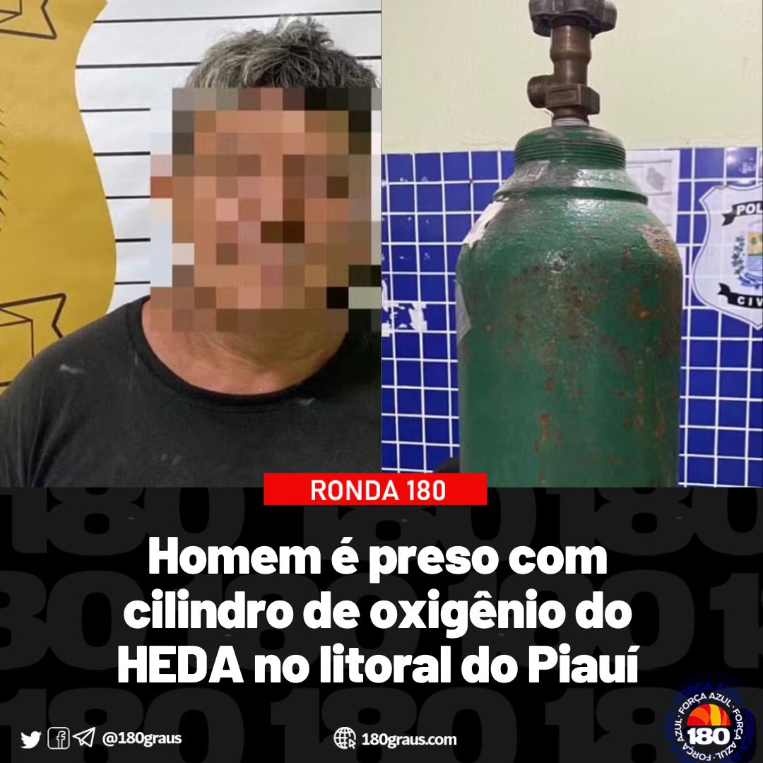 180graus's tweet photo. A Polícia Civil do Piauí prendeu um homem em Parnaíba por estar em posse de um cilindro de oxigênio do Hospital Estadual Dirceu Arcoverde (HEDA), nesta quinta-feira (04/07). 

📲Confira: https://t.co/gLZeGgtp43 https://t.co/ez9BnAi724