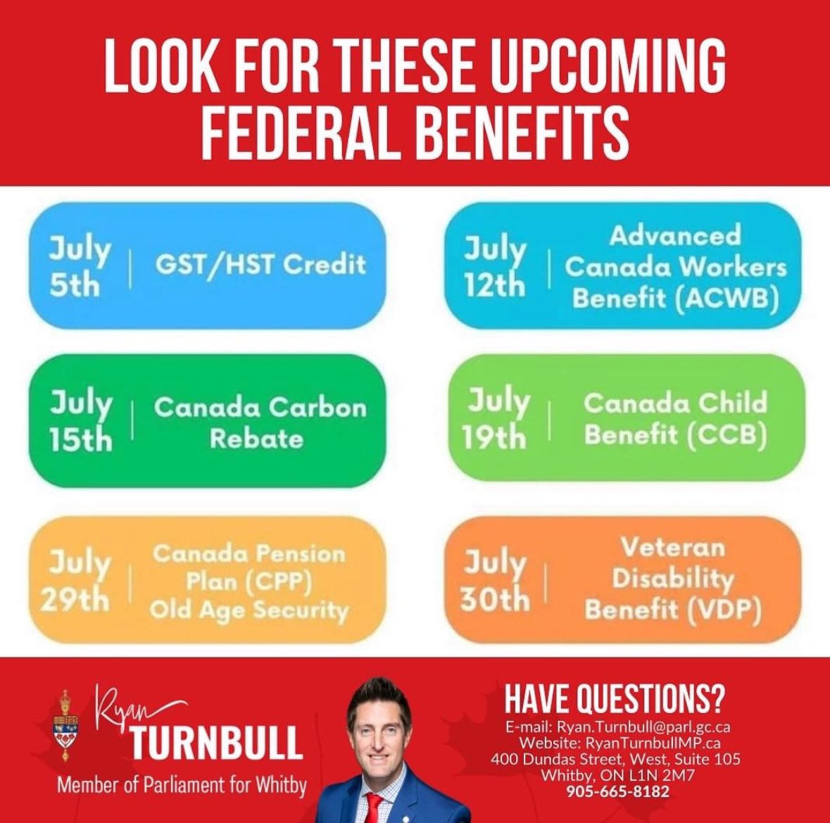 TurnbullWhitby's tweet photo. Look for these Federal benefits in your bank account starting today! https://t.co/nBVHnVaYx8
