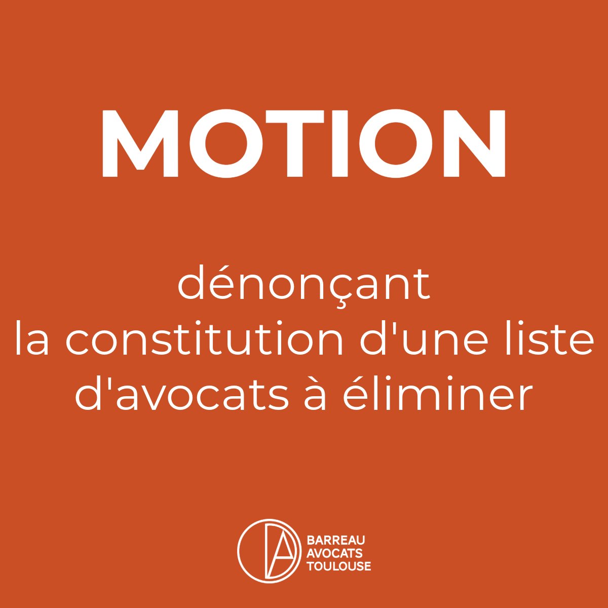 ✊ Le Barreau de Toulouse dénonce et condamne avec la plus grande fermeté la constitution d'une liste d'avocats à éliminer et de sa publication sur le site "réseau-libre"

Il assure de son soutien le plus total aux avocats menacés de mort

La motion ici👉 bit.ly/motionbarreau